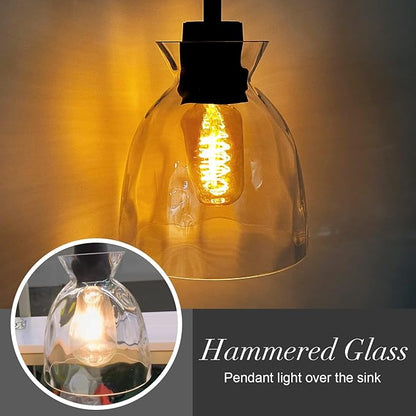 Pendant Light Over Sink with Industrial Hammered Glass Farmhouse Hanging Ceiling Light Adjustable Cord for Kitchen Island Dining Table