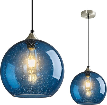 Mikeru Glass Globe Pendant Light Single, 9.85 Inch Clear Bubble Glass Hanging Lamp, Mid Century Modern Pendant Lighting for Kitchen Island Dining Room Bedroom (Bulb Not Included)
