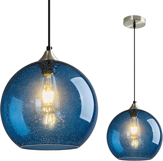 Mikeru Glass Globe Pendant Light Single, 9.85 Inch Clear Bubble Glass Hanging Lamp, Mid Century Modern Pendant Lighting for Kitchen Island Dining Room Bedroom (Bulb Not Included)