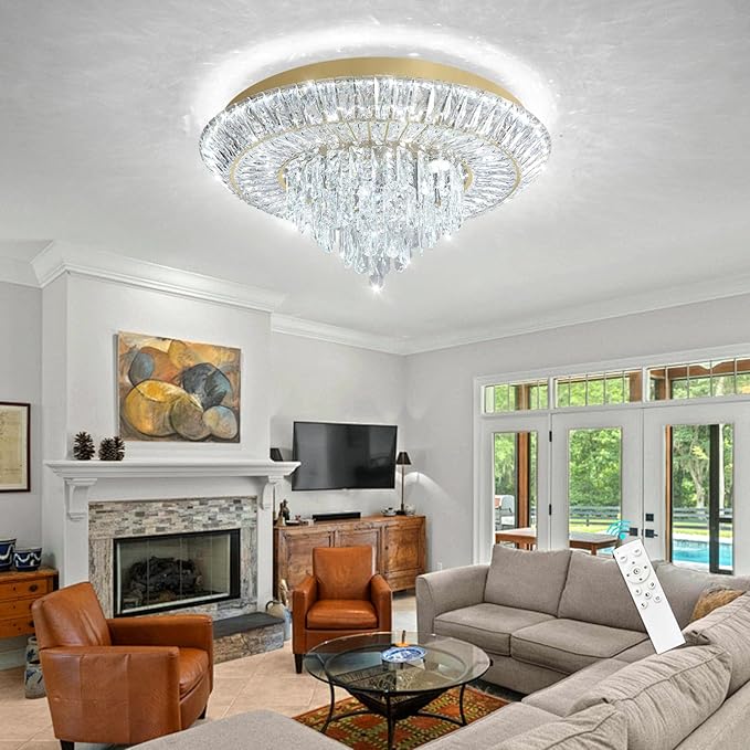Modern LED Chandelier Crystal Ceiling Light Fixture Raindrop Chandeliers Dimmable Lighting for Living Room Dining Room Entryway Bedroom Gold