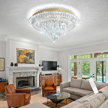 Modern LED Chandelier Crystal Ceiling Light Fixture Raindrop Chandeliers Dimmable Lighting for Living Room Dining Room Entryway Bedroom Gold