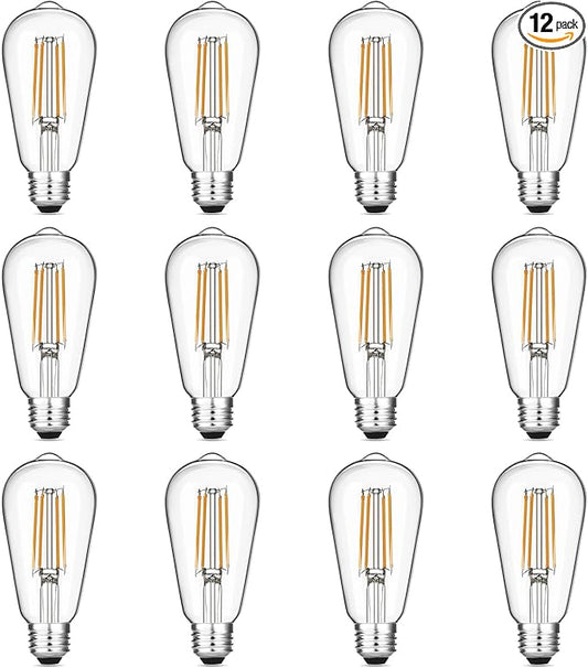 Gozelux 12-Pack Vintage LED Edison Light Bulb 60W Equivalent, Decorative Antique Filament Light Bulbs with 90+ CRI, Warm White 2700K, 750 Lumens, E26 Base, Dimmable