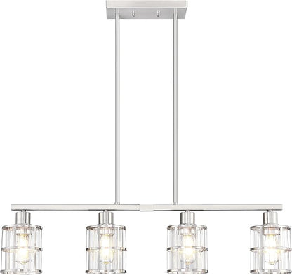 4 Light Kitchen Island Chandelier Brushed Nickel Finish Modern Pendant Light Ceiling Lighting Fixture Metal Clear Glass Dining Room Bar Café Kitchen Island