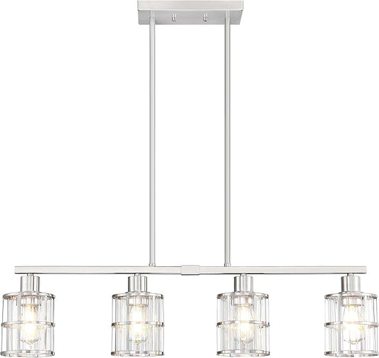 4 Light Kitchen Island Chandelier Brushed Nickel Finish Modern Pendant Light Ceiling Lighting Fixture Metal Clear Glass Dining Room Bar Café Kitchen Island