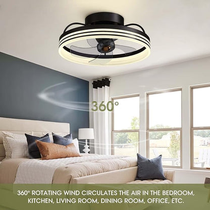 LUDOMIDE Ceiling Fans with Lights, 360° Rotating Ceiling Fan with Lights and Remote, 6 Wind Speeds Smart Low Profile Ceiling Fan for Bedroom, Kids Room and Living Room 20"