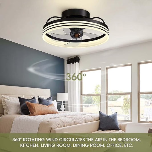 LUDOMIDE Ceiling Fans with Lights, 360° Rotating Ceiling Fan with Lights and Remote, 6 Wind Speeds Smart Low Profile Ceiling Fan for Bedroom, Kids Room and Living Room 20"