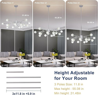 Depuley Sputnik Chandelier for Dining Room: 15-Light Ceiling Light Fixture Height Adjustable - Mid Century Chrome Chandelier for Bedroom Living Room Kitchen Over Table Foyer (Included G9 Bulbs)