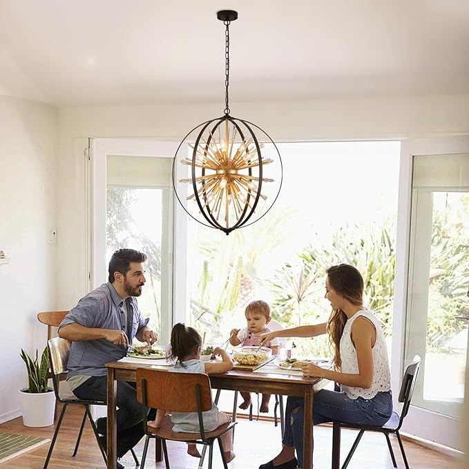 MEIXISUE Modern Sputnik Chandelier,Black Gold Globe Crystal Firework Pendant Light Fixture Industrial 12-Light for Entryway Foyer Kitchen Dining Living Room UL Listed
