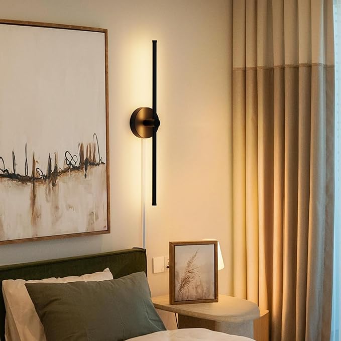 ZAGO Plug in or Hardwired Linear Wall Sconce: 24 Inch LED Indoor Modern Linear Wall Lights Set of Two with On/Off Switch, 5CCT Switchable, Matte Black, Dimmable for Living Room, Bedroom, Hallway
