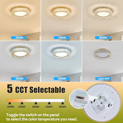15 Inch Gold Modern Crystal Flush Mount Chandelier,Large Dimmable LED 5CCT 3000K-6000K 36W Round Close to Ceiling Lighting Fixtures for Dining Room,Kitchen,Living Room,Bedroom