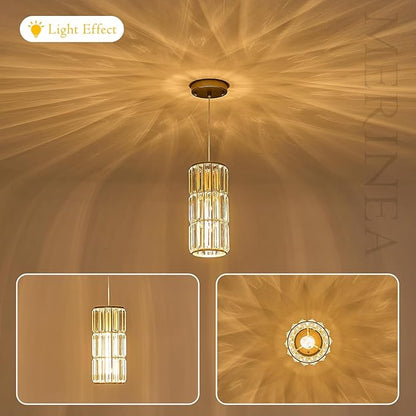 Gold Crystal Pendant Light for Kitchen Island, Modern Mini Hanging Chandelier with K9 Prism Crystals, Luxury Brass Pendant Lighting Fixture for Dining Room, Bedroom, Bathroom, Bar
