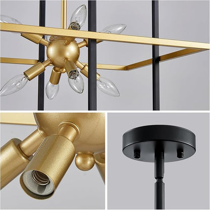 XINGQI 22" Rustic Geometric Pendant Lighting 8-Light Black and Gold Farmhouse Chandelier Ceiling Light Fixtures for Dining Room Living Room Kitchen Island Bedroom Hallway