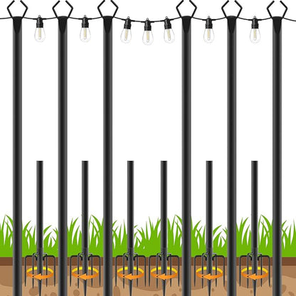 6 Pack 10 FT String Light Poles,Metal with Fork Lights Poles for Outdoor String Light, Rustproof Heavy Duty for Outside Garden,Patio,Wedding,Backyard,Deck,Party