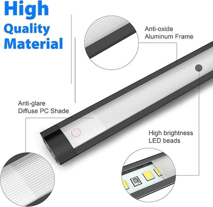 MYPLUS Under Cabinet Lights, 12" Touch Activated and Dimmable Aluminum LED Bar for Kitchen, Workbench and Desk, 3.5W,213 Lumens,Cold White 6000K, Plug-in, Black.