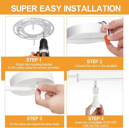 6 Light Track Lighting Fixture, GU10 Rotatable Heads, Matte White, Bulbs Not Included, Perfect for Kitchen, Office, Laundry, Dining Room