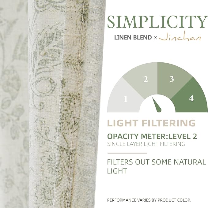 jinchan Floral Kitchen Curtains for Windows 30 Inch Farmhouse Linen Blend Tier Curtains Light Filtering Botanic Small Window Drapes for Bedroom Living Room Rod Pocket 2 Panels Sage Green on Beige