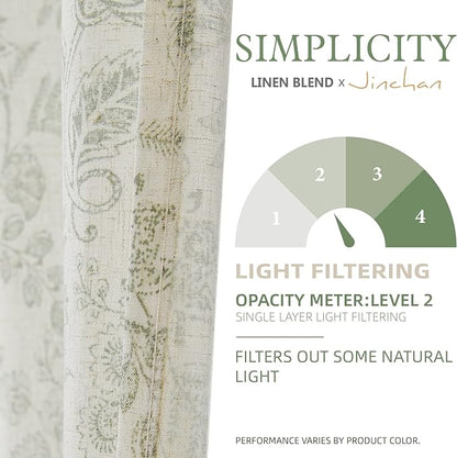 jinchan Floral Kitchen Curtains for Windows 30 Inch Farmhouse Linen Blend Tier Curtains Light Filtering Botanic Small Window Drapes for Bedroom Living Room Rod Pocket 2 Panels Sage Green on Beige