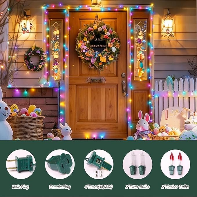 LAMPHOME Easter Decorations Mini String Lights, 100 Count 19.6FT Pink & Multicolor Plug in Waterproof Lights for Indoor Garland, Christmas Tree, Easter & Party Decor