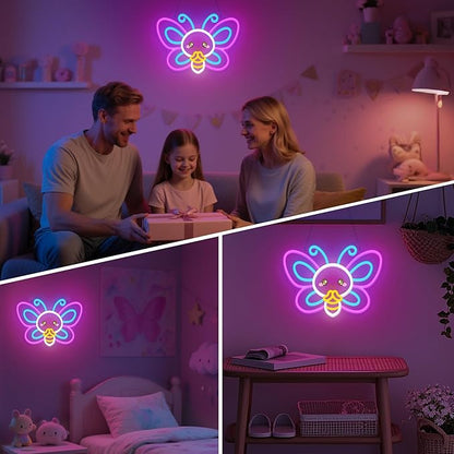 OkiyiD Butterfly Neon Sign – Cute Aesthetic Wall Decor for Girls Room Bedroom Vanity, USB Powered LED Light with Hanging Kit, Dimmable Night Light, Unique Gift for Her