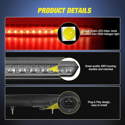 Nilight Third Brake Light Tail High Mount 3rd Stop Lights Smoked Lens Compatible with Chevy Tahoe and Chevy Suburban 2015 2016 2017 2018 2019 2020 Van SUV Rear Center Cab Lamp
