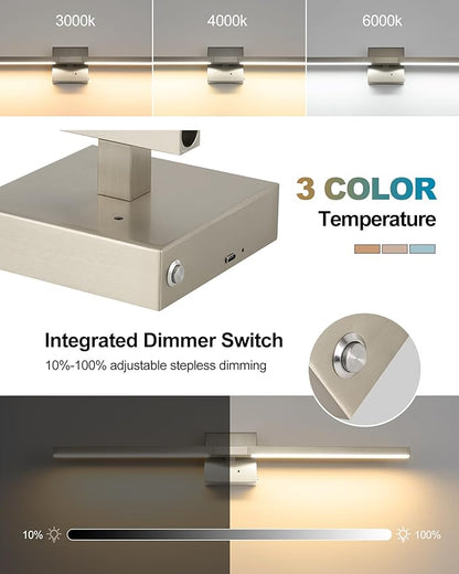 Rayogale Rechargeable Battery Operated Wall Sconce Set of Two, 24 Inch, Cordless, 3000K/4500K/6000K, Dimmable, Timer, Remote, Touch Control, USB-C Charging, 360° Rotation for Living Room Sand Nickel