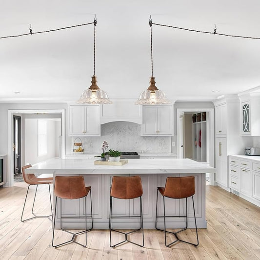 HDDFL Plug in Pendant Light Fixtures Vintage Pendant Lighting with Plug in Cord Hanging Light Kitchen Glass Hanging Lamp with Switch for Island Dining Room Living Room