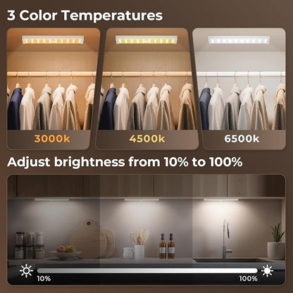 4 Pack Under Cabinet Lights, Rechargeable Motion Sensor Light Indoor Magnetic Closet Lights, Under Counter Lights for Kitchen, Wardrobe, Hallway, Stairs