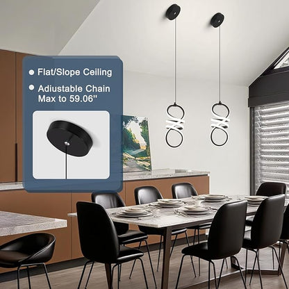 EIDISUNY Modern Led Pendant Light Fixture, 15W Black Spiral Pendant Light Kitchen Island, 4500K Daylight White Pendant Lamp, Adjustable Height Chandelier for Kitchen Dining Room Bedroom (Black)