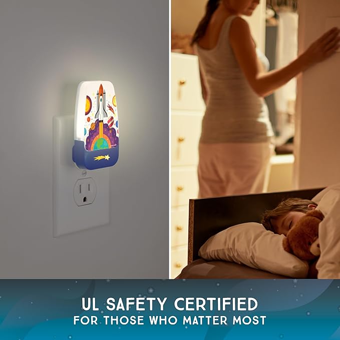 Lights by Night Rocket Space NightLight LED Lights for Kids Room Decor NightLights Plug in Wall Ambient Lighting for Girls Boys Bedroom Bathroom Nursery 81717