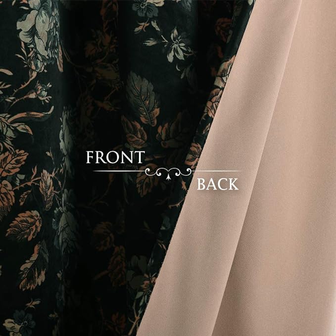 StangH Floral Black Velvet Curtains for Living Room - Retro Home Decor Room Darkening Window Curtain Panels for Bedroom, Thermal Insulated Privacy Drapes for Sliding, W52 x L108, 2 Panels