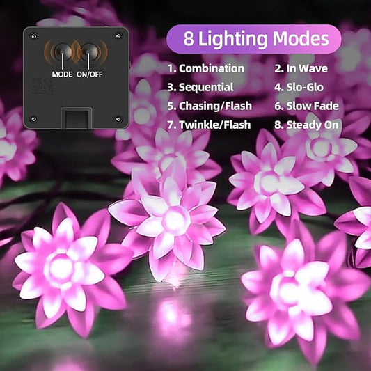 ITICdecor Solar Flower String Lights Outdoor Waterproof 50 LED Upgraded Flower Fairy Light for Garden Fence Patio Yard Christmas Tree Lawn Party (Pink)