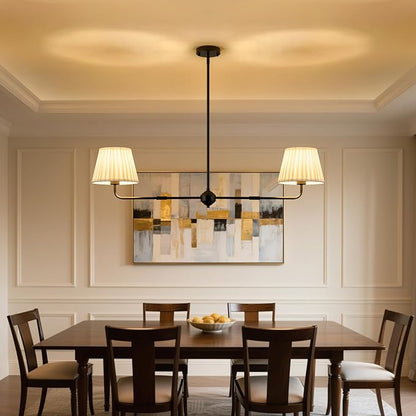 Black Linear Chandelier for Dining Room, 43.3" Modern Pendant Lighting with White Fabric Shade, Double Linear Dining Room Light Fixture Over Table for Kitchen Island Restaurant, E26 Base