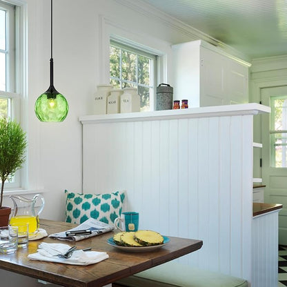 Glass Pendant Lights Kitchen Island: 5.91'' 1-Light Green Hammered Glass Pendant Light with Black Finish - Modern Minimalist Hanging Light Fixture for Kitchen Sink Dining Room - E26 Base