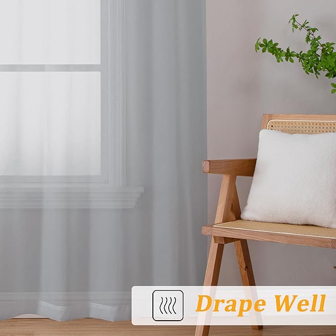 Gwine Light Grey Sheer Curtains 30 Inch Length, Short Light Filtering Voile Small Cafe Kitchen Curtains with Rod Pocket, Short Curtain for Bathroom Window, 42x30 Inch, 2PCS