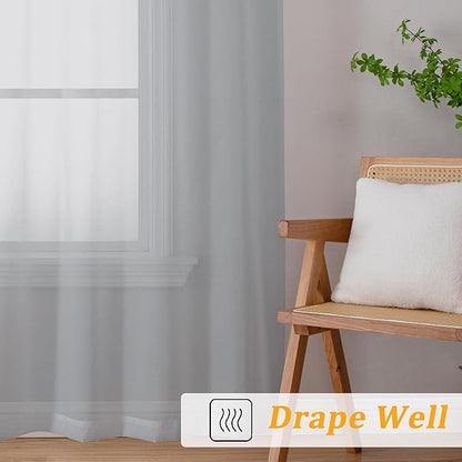 Gwine Light Grey Sheer Curtains 30 Inch Length, Short Light Filtering Voile Small Cafe Kitchen Curtains with Rod Pocket, Short Curtain for Bathroom Window, 42x30 Inch, 2PCS
