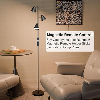 Tree Floor Lamp with Remote, Dimmable 3 Rotatable LED Lights, 5 Color Temperatures, 63" Modern Standing Lamp for Living Room, Bedroom, Office Reading Light
