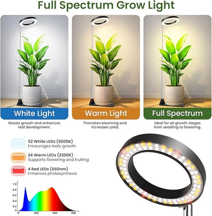 LBW Grow Lights for Indoor Plants, 6.3" Full Spectrum Plant Light with Base, 59" Height Adjustable Grow Lamp, 6/8/12/16H Auto Timer, 3 Colors, 5 Dimmable Levels, for Tall Large Plants, Black, 3 Pack