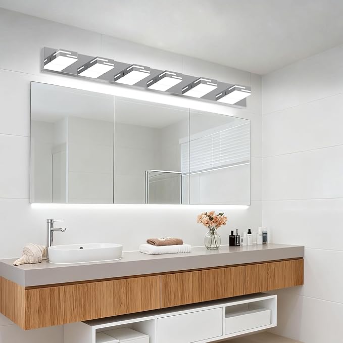 LED Modern Bathroom Vanity Light Fixtures, 6-Light 40-inch Dimmable Chrome Vanity Lights for Bathroom Lighting Fixtures Over Mirror, with 360° Rotatable Heads (Cool White 6000K)
