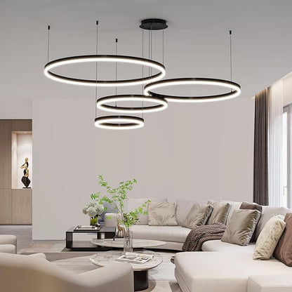 Mikeru Modern 4 Ring Chandelier Light, LED Pendant Light Fixtures with Remote Control 3000k-6500K Adjustable Color Temperature Light for Living Room, Bedroom, Kitchen