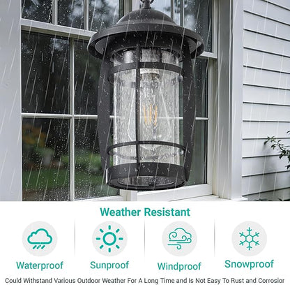 LOUSACE Outdoor Pendant Light - Adjustable Exterior Hanging Light Fixture Matte Black 1-Light Outdoor Chandelier Lantern Waterproof Aluminum with Seeded Glass for Front Porch, Gazebo, Patio, ETL List