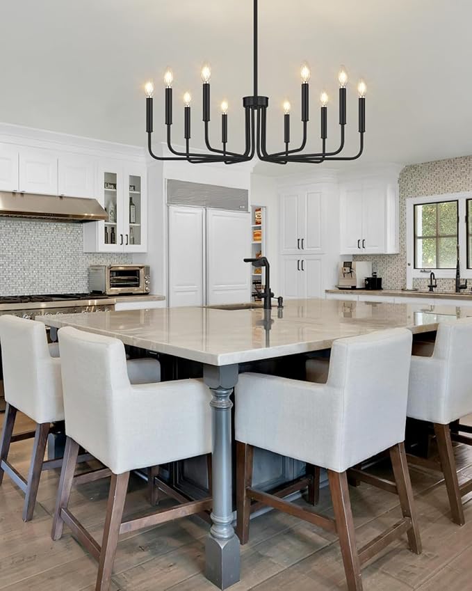 Yunnix 10 Light Black Chandelier, 33" Extra Large Modern Farmhouse Chandelier - Matte Black Hanging Light Fixture Industrial Dining Room Light for Kitchen Island, Living Room, Hall, Foyer