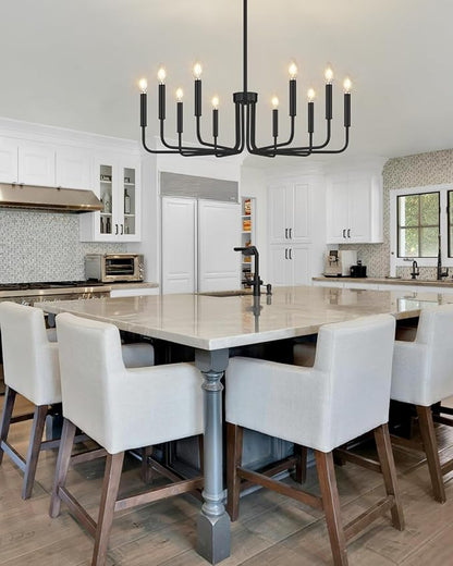 Yunnix 10 Light Black Chandelier, 33" Extra Large Modern Farmhouse Chandelier - Matte Black Hanging Light Fixture Industrial Dining Room Light for Kitchen Island, Living Room, Hall, Foyer