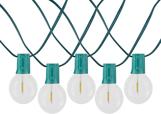 Novelty Lights 25 Feet G50 LED Patio String Light Set with 25 Bulbs, Warm White, Weather Resistant and Shatterproof Replaceable Plastic Globe Bulbs, Green Wire