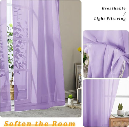 Gwine Lilac Sheer Curtains 72 Inches Long 2 Panels Set for Front Door, Light Filtering Sheer Curtains for Living Room, Rod Pocket Window Treatments Drapes, Each 42" Wx72 L