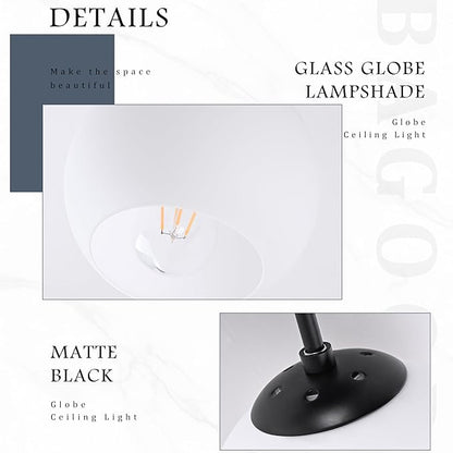 Bagood Black Semi Flush Mount Ceiling Light Fixture Milk Glass Light Fixture Mid Century Flush Mount Ceiling Light Black Flush Mount Ceiling Light Schoolhouse Light Fixture for Dining Room(Bulb Incl.)