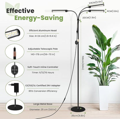 Large Plant Lights for Indoor growing 24V, 660nm-Enhanced Full Spectrum, LM281B+ LED Grow Light, Plant Light with Timer & Dimming, Adjustable Height 22–70in, 9.8in Base, 28W, 560μmol/s/m²@6in