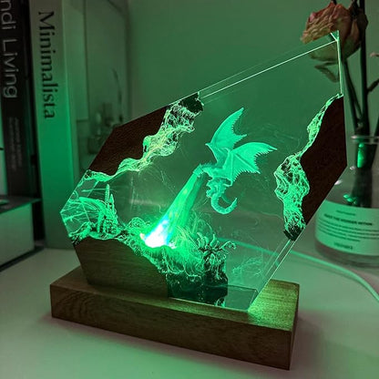 Epoxy Ice Dragon Resin Lamp, Handmade Resin Night Light with USB Port, Multi-Color LED Light, Ideal Home Bedroom Decor, Unique Birthday Holiday Gifts for Father Men Husband Boyfriend Him Kids (10"x6")