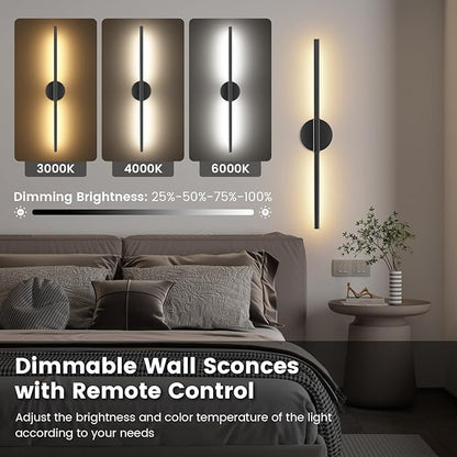 JOFIOS Battery Operated Wall Sconces Set of 2, 360°Rotation Wireless Rechargeable Wall Lights: Dimmable Detachable Wall Lamp with Remote Control, 3000K-6000K Infinite Dimming Wall Sconce 34.7 Inch