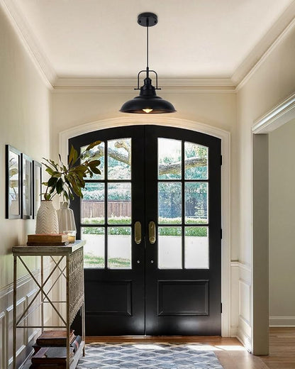 Farmhouse Pendant Lighting for Kitchen Island 2 Pack,Black Pendant Light with Handle, Adjustable Height Industrial Ceiling Light Fixture for Hallway Dining Room Restaurant