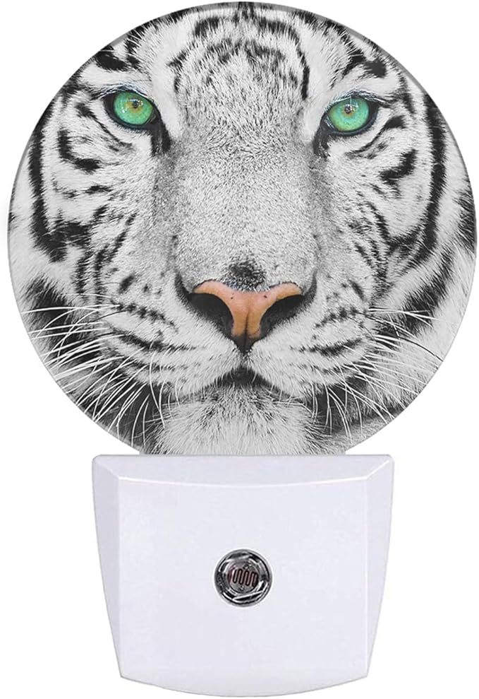 EKOBLA White Tiger Plug-in Night Light, Wild Animal LED Nightlight with Dusk to Dawn Auto Sensor for Home Decor
